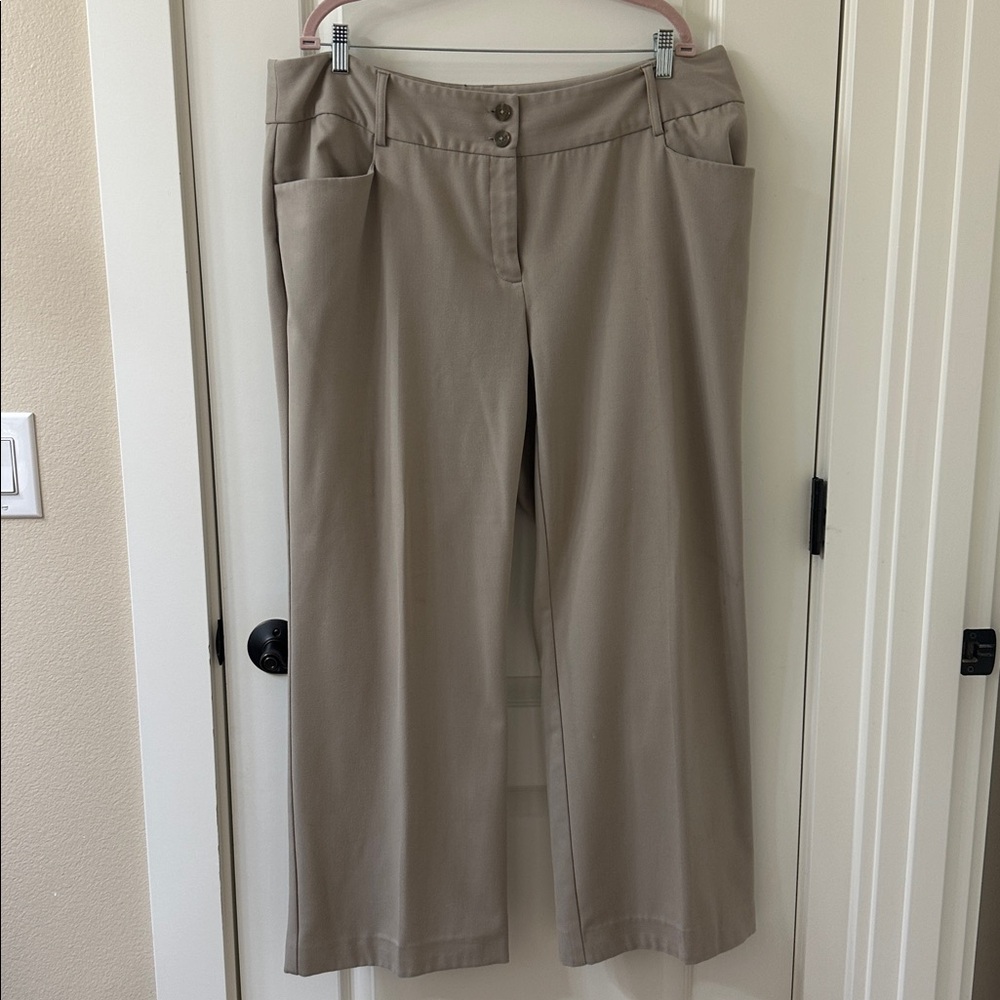 Macys Alfani brand Women’s plus size tan wide leg dress pants.